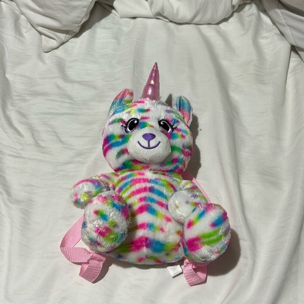 Carried Away rainbow plush unicorn back pack adjustable straps pink nylon nwot